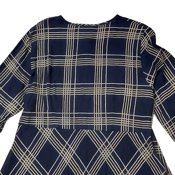MASAI Copenhagen Narcelle Midi Dress Womens Medium Navy V-Neck Check Academia - Picture 6 of 12